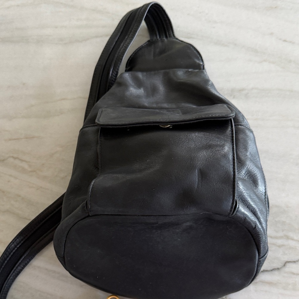 Tignanello Black Leather Sling Backpack